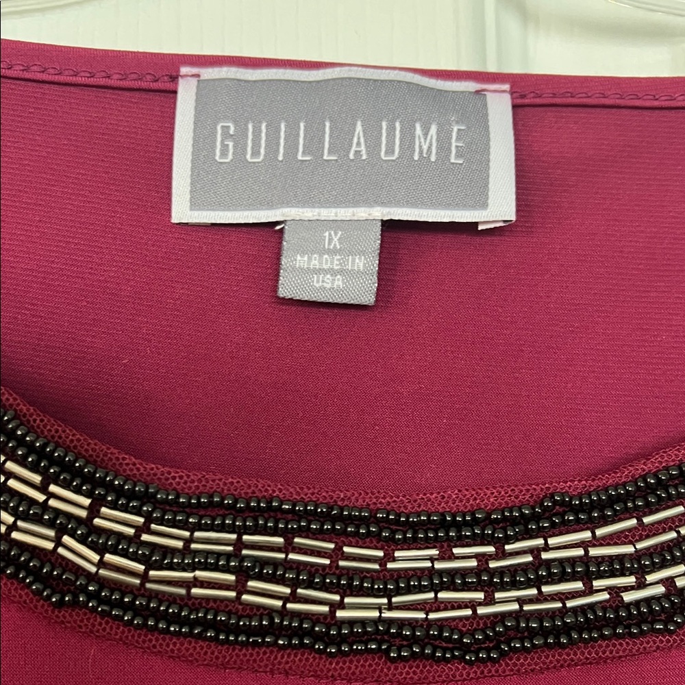 Sold-Elegant Burgundy Blouse with Beaded Neckline - Picture 2 of 4